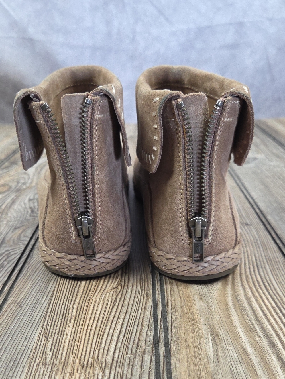 UGG Varney Suede Moccasin Ankle Boots Boho Zip Back Tan Womens Size 8 - Picture 5 of 9